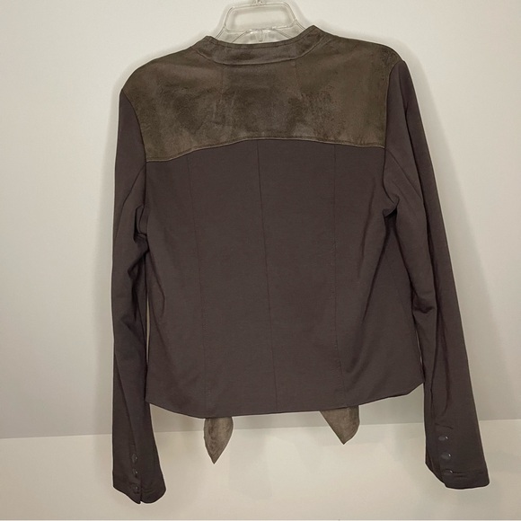 Edyson Maisha Ponte Faux Leather Jacket Womens Size XL Olive Open Drape Chic - Picture 3 of 8